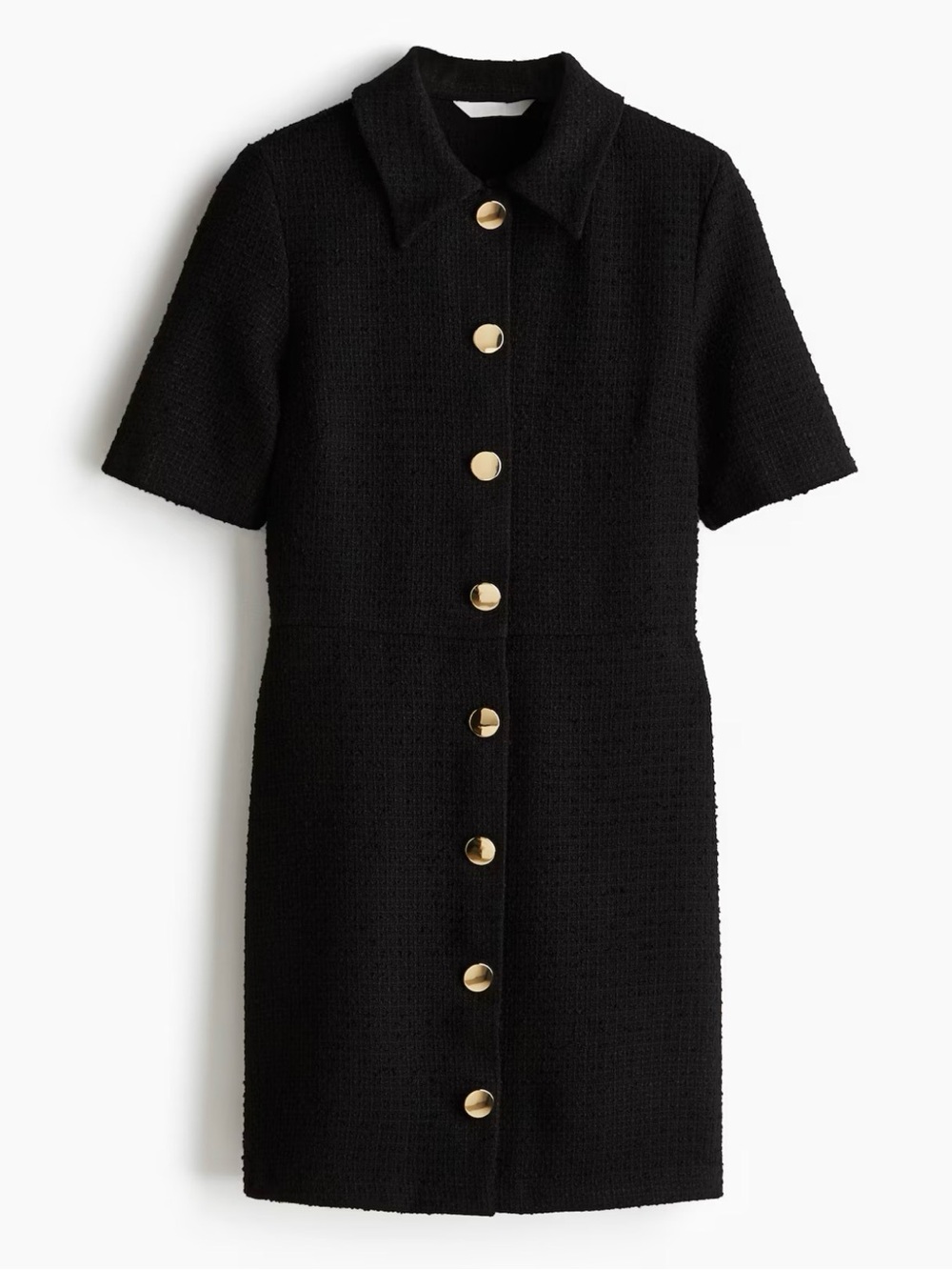 Black Button-Front Bouclé Dress